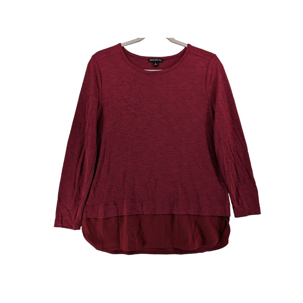 J.Crew Mercantile Tiered Tunic Small Red Womens Long Sleeve Blouse Office Staple